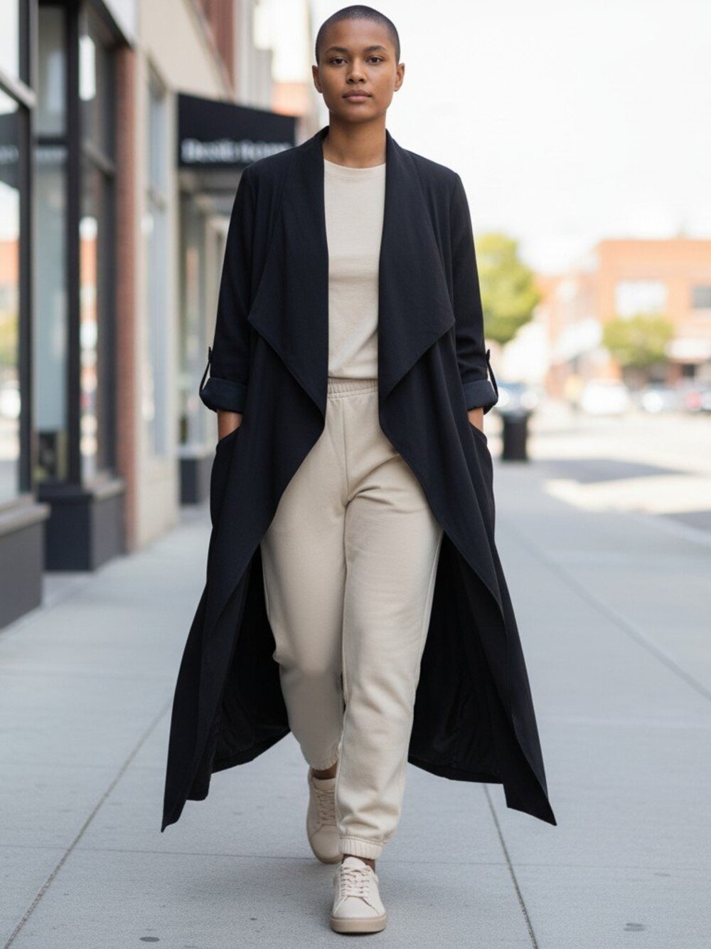 Lush Black Long Open-Front Duster Lightweight Long Coat